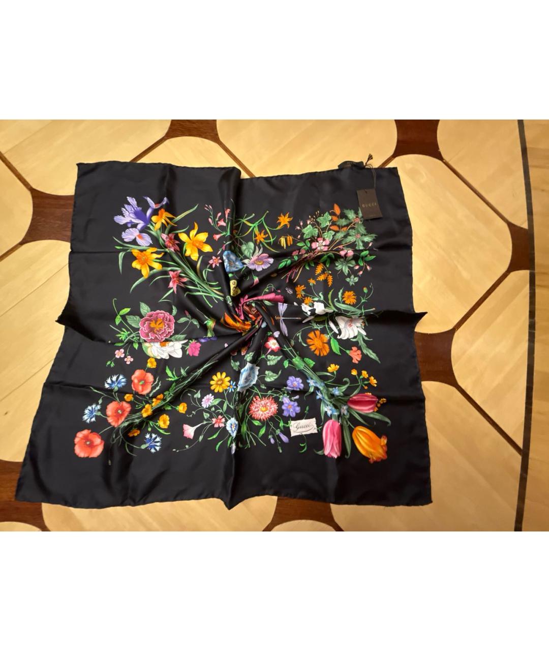 GUCCI Черный шелковый платок, фото 2