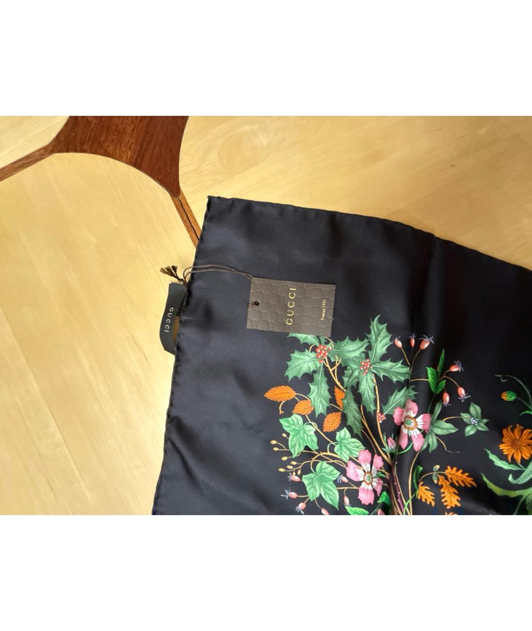 GUCCI Черный шелковый платок, фото 3