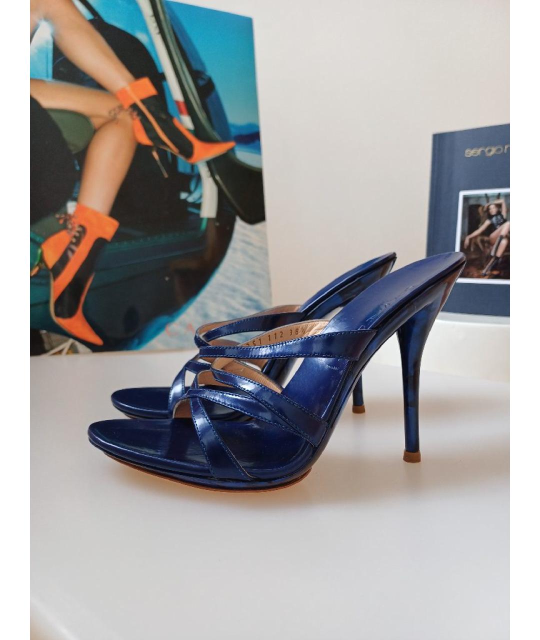 CASADEI Темно-синие кожаные сабо, фото 2