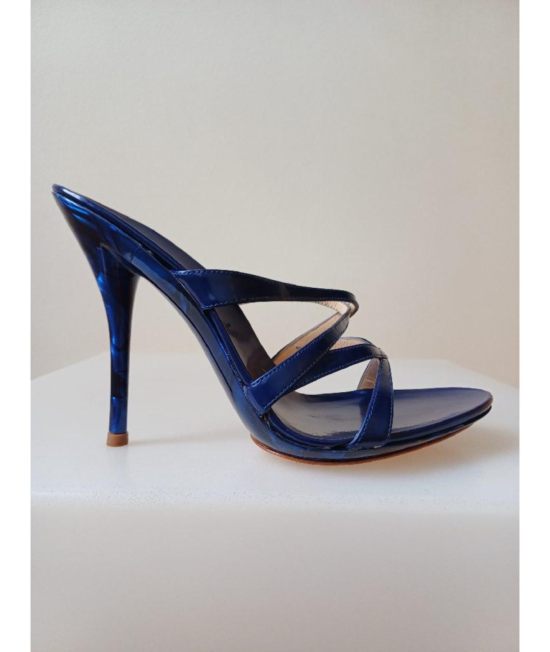 CASADEI Темно-синие кожаные сабо, фото 10