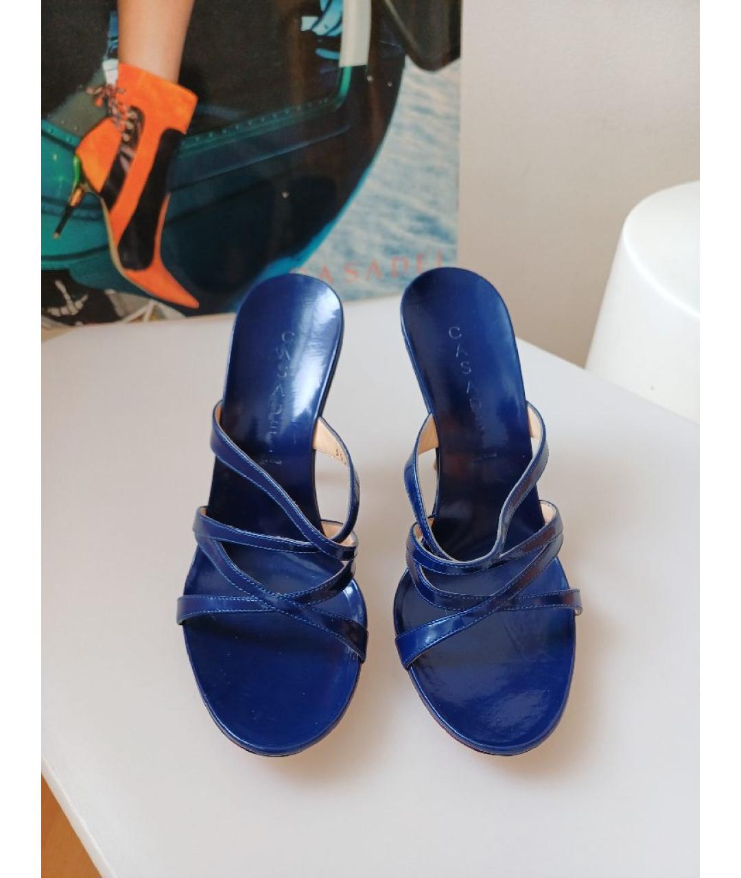 CASADEI Темно-синие кожаные сабо, фото 7