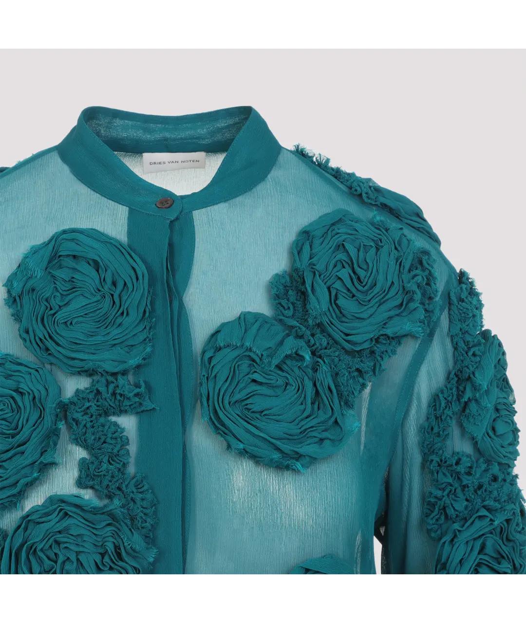 DRIES VAN NOTEN Бирюзовая вискозная рубашка, фото 3