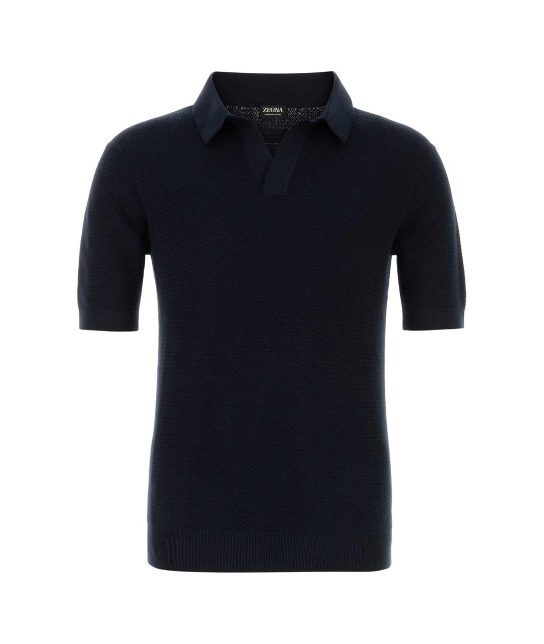 ZEGNA Синее хлопковое поло с коротким рукавом, фото 1