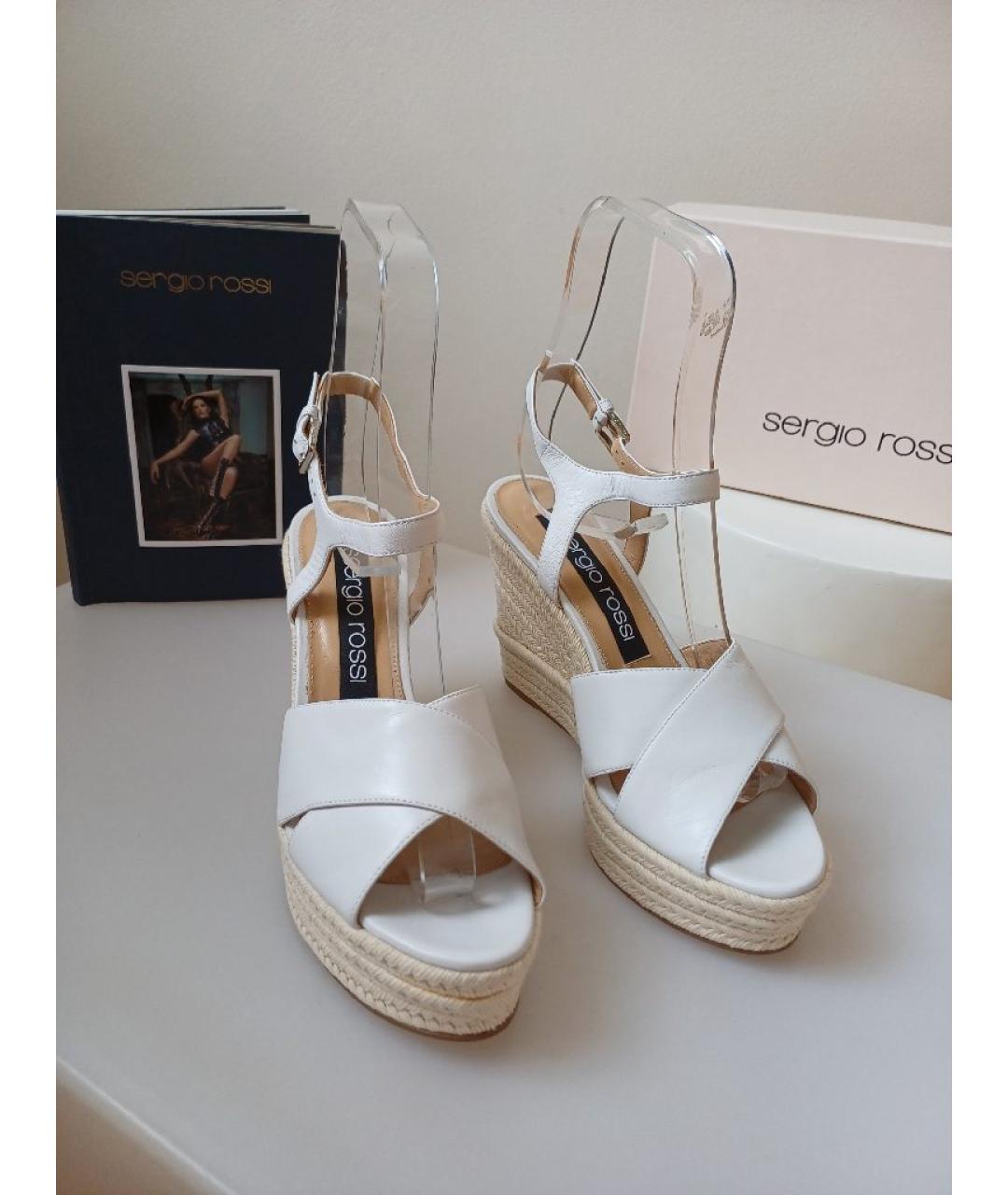 SERGIO ROSSI Белые кожаные босоножки, фото 6