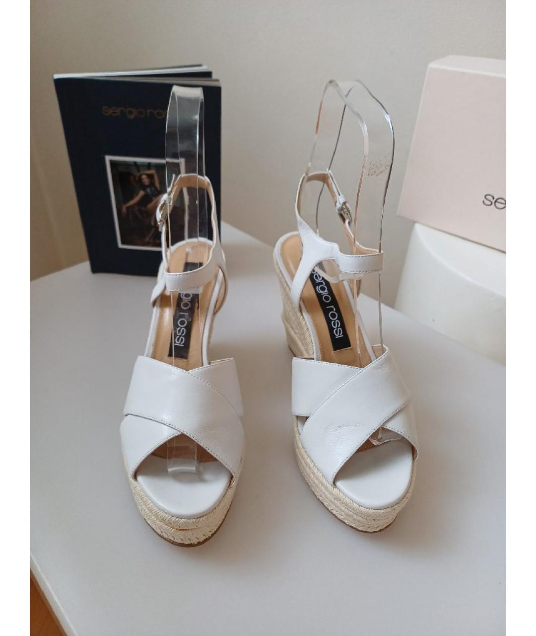 SERGIO ROSSI Белые кожаные босоножки, фото 7