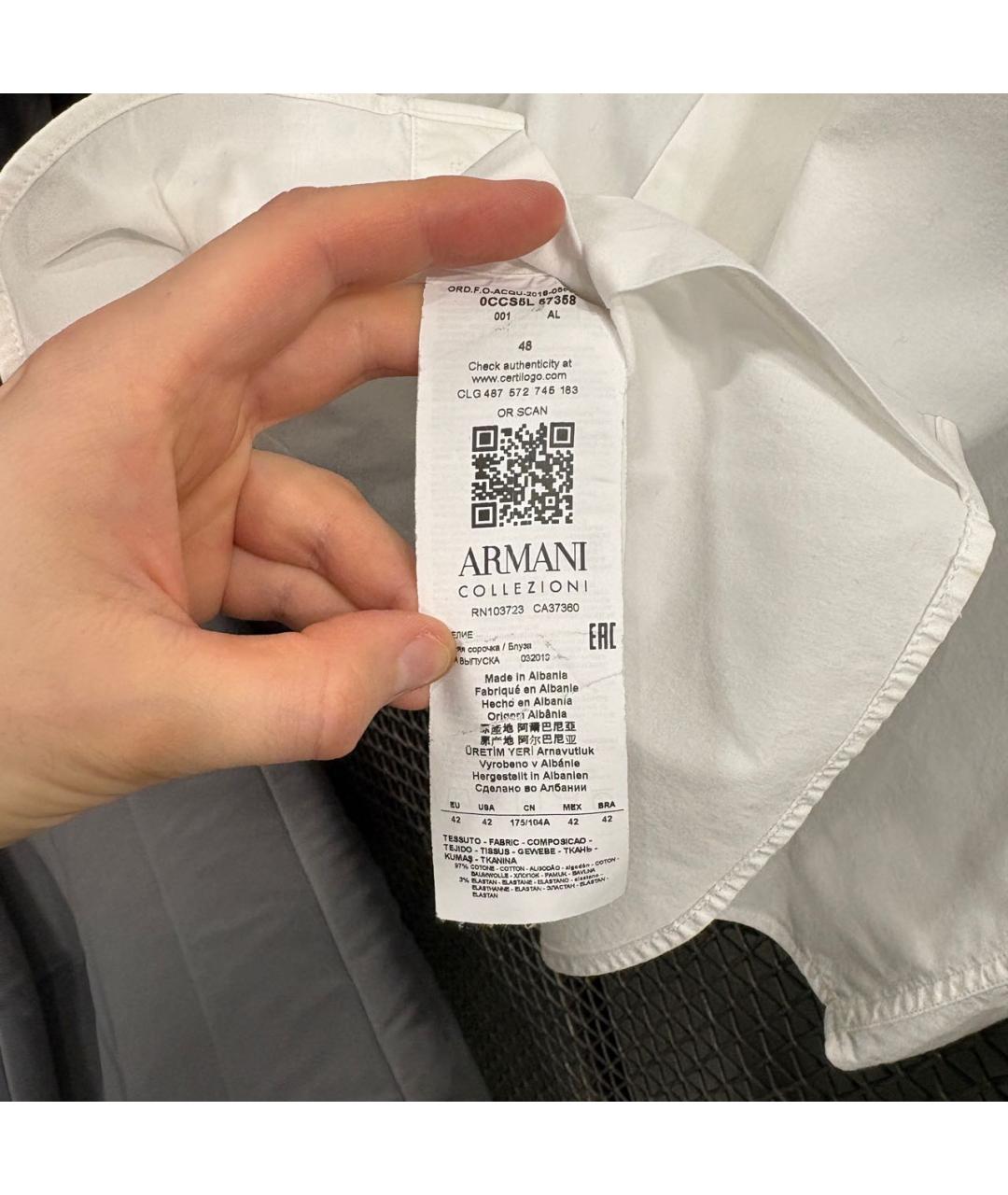 ARMANI COLLEZIONI Белая хлопковая классическая рубашка, фото 6