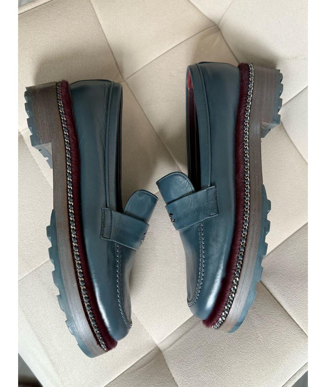 CHANEL Синие кожаные лоферы, фото 6