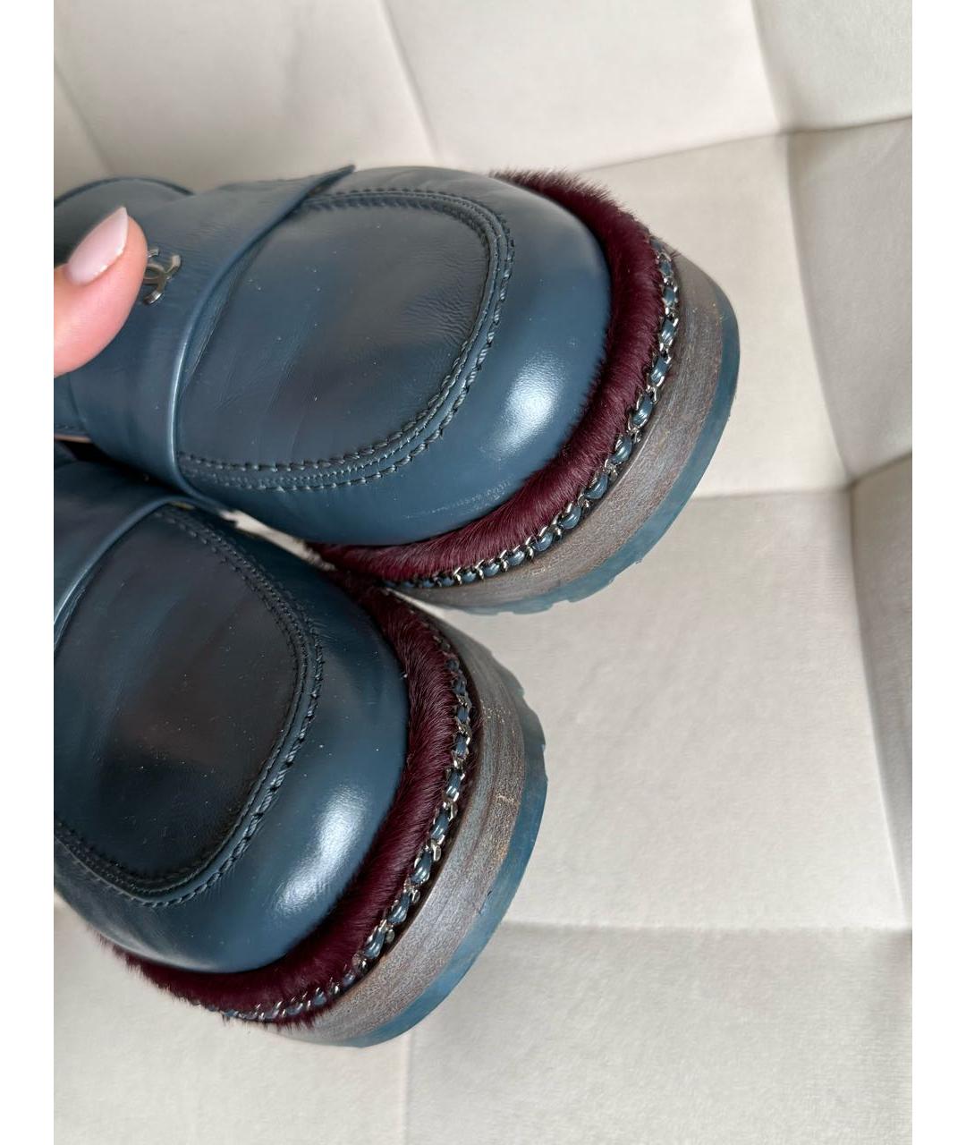 CHANEL Синие кожаные лоферы, фото 5