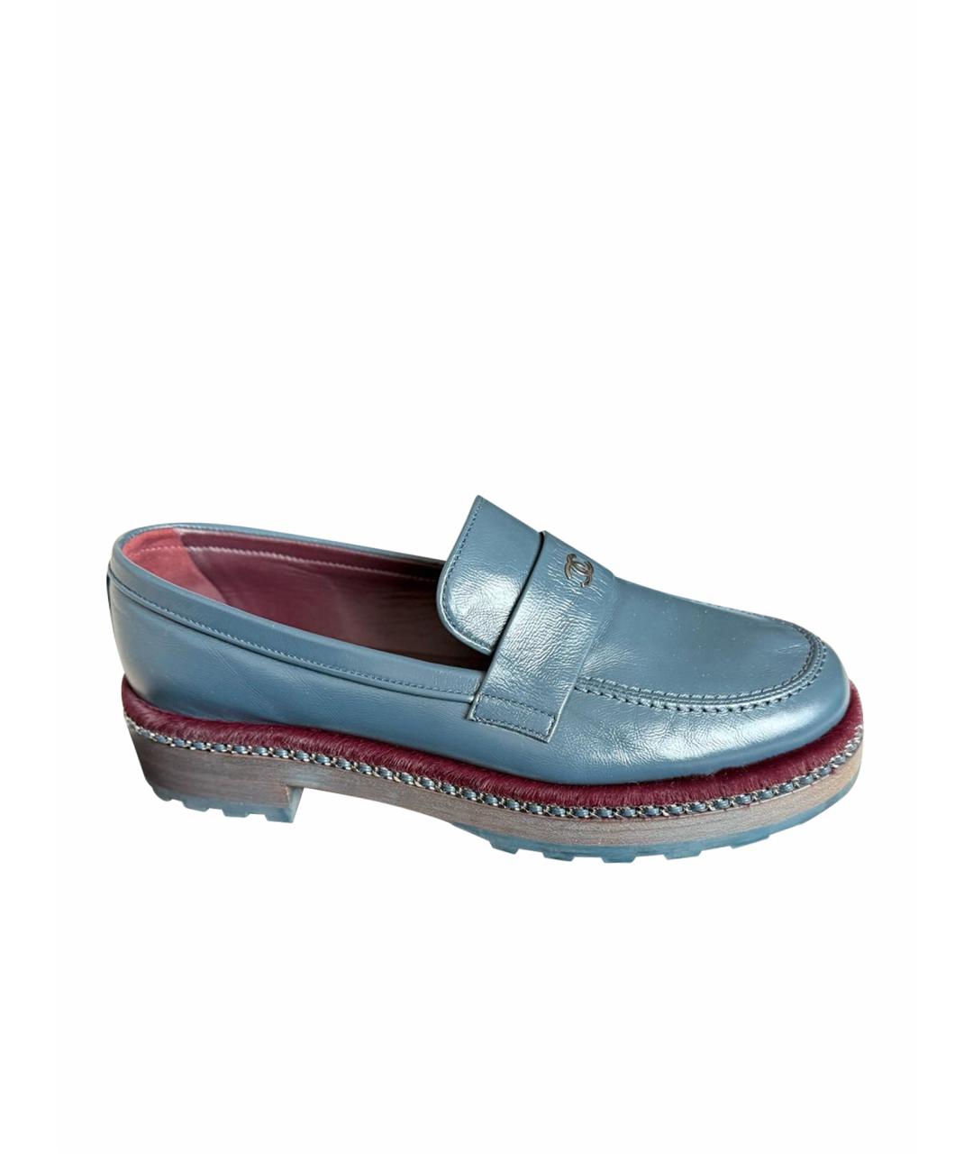 CHANEL Синие кожаные лоферы, фото 1