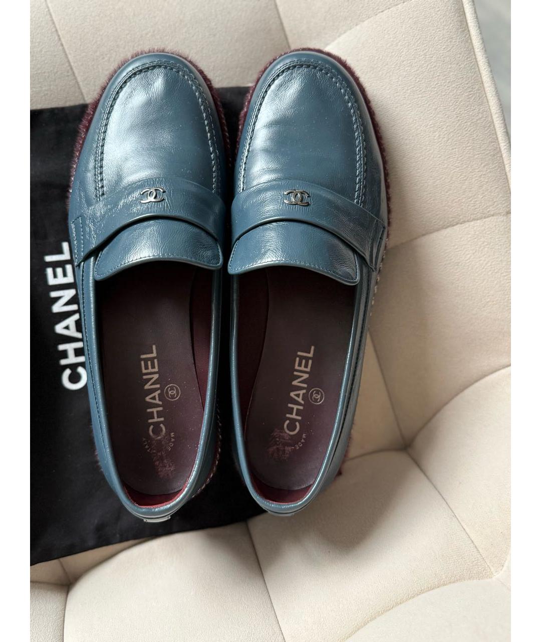CHANEL Синие кожаные лоферы, фото 3