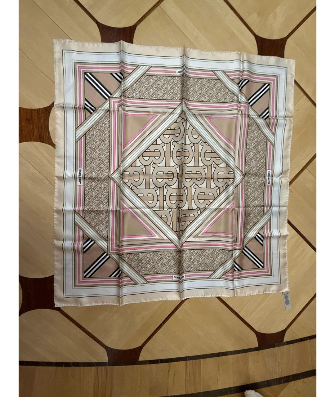 BURBERRY Бежевый шелковый платок, фото 5