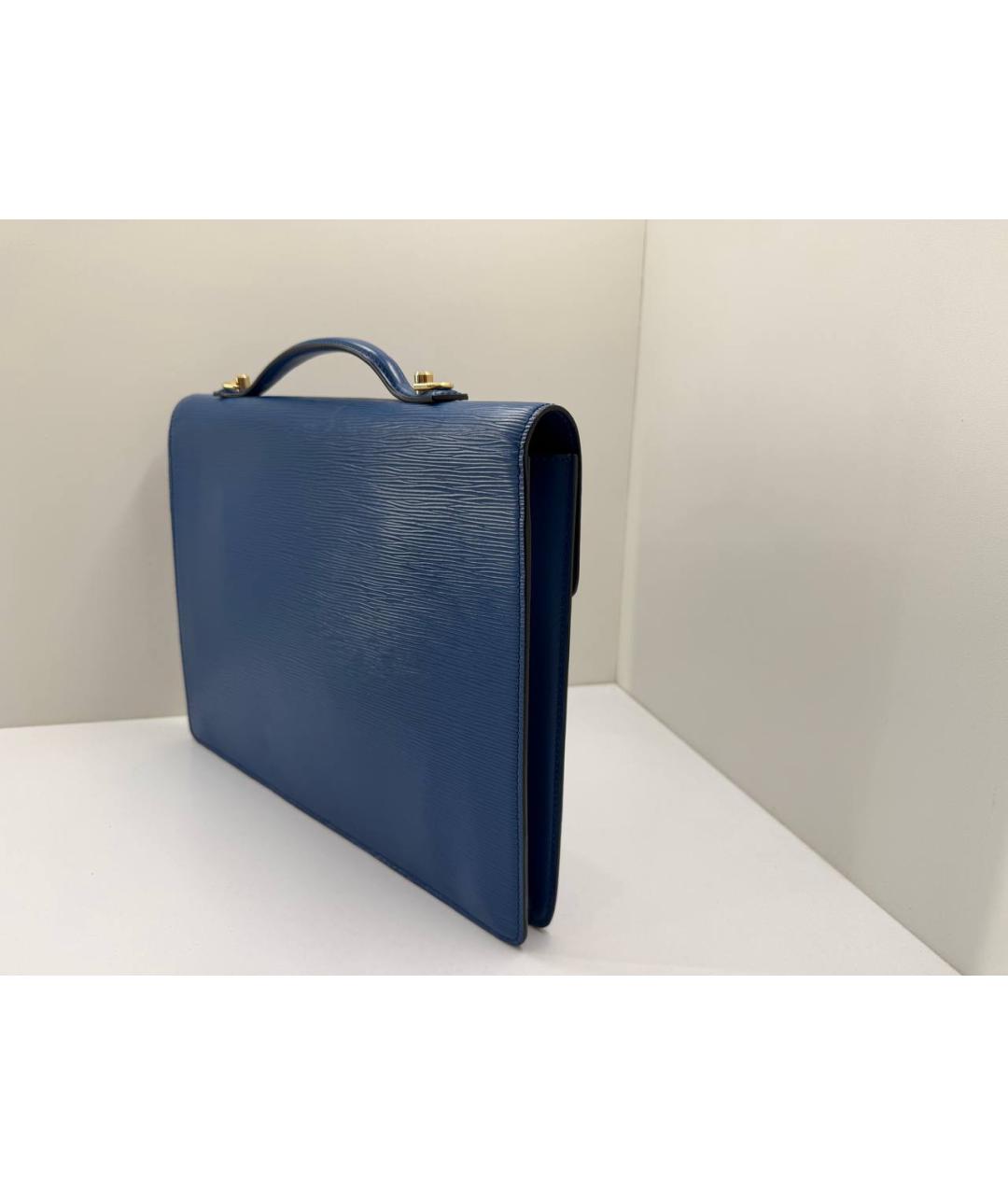 LOUIS VUITTON Синий кожаный портфель, фото 9