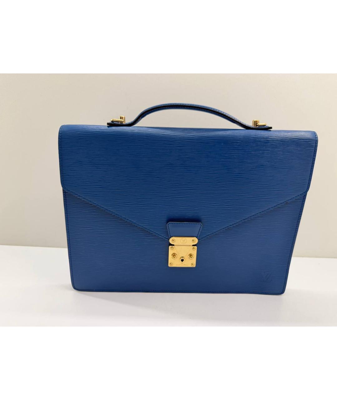 LOUIS VUITTON Синий кожаный портфель, фото 2