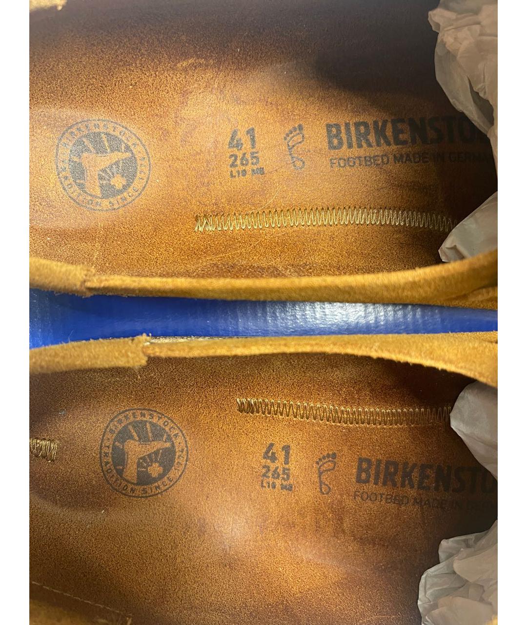 BIRKENSTOCK Горчичные замшевые шлепанцы, фото 5