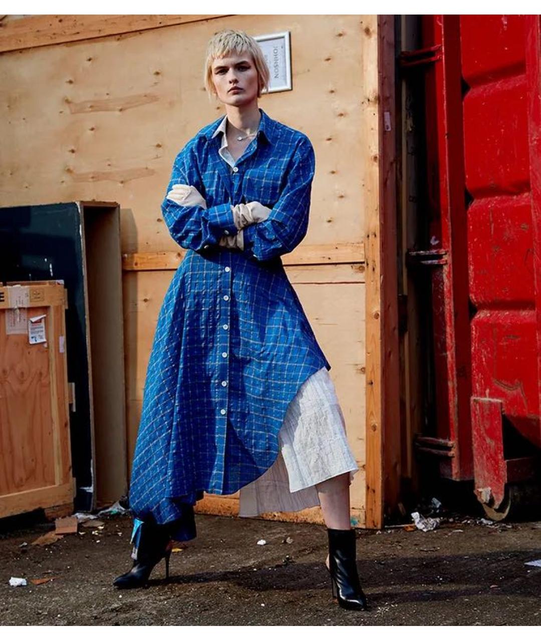 NATASHA DENONA Синее хлопковое повседневное платье, фото 2