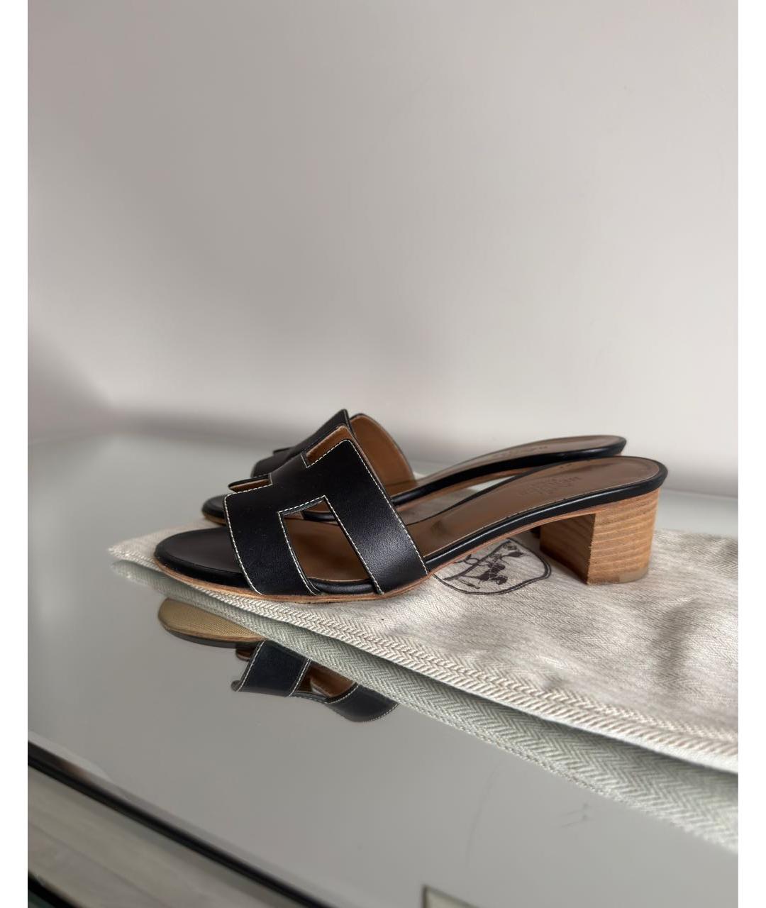 HERMES Черные кожаные мюли, фото 4