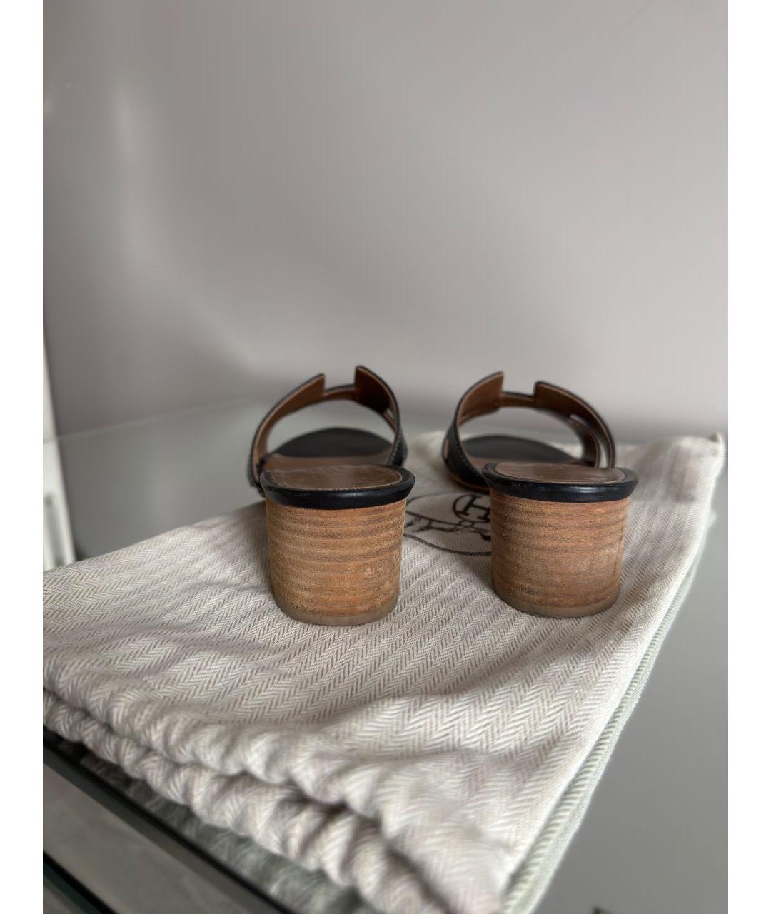 HERMES Черные кожаные мюли, фото 3