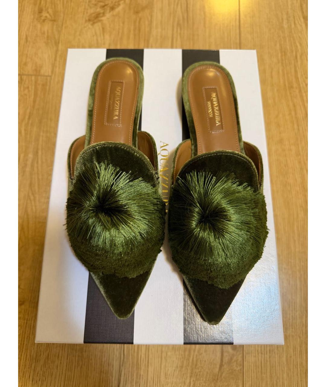 AQUAZZURA Зеленые бархатные сабо, фото 2