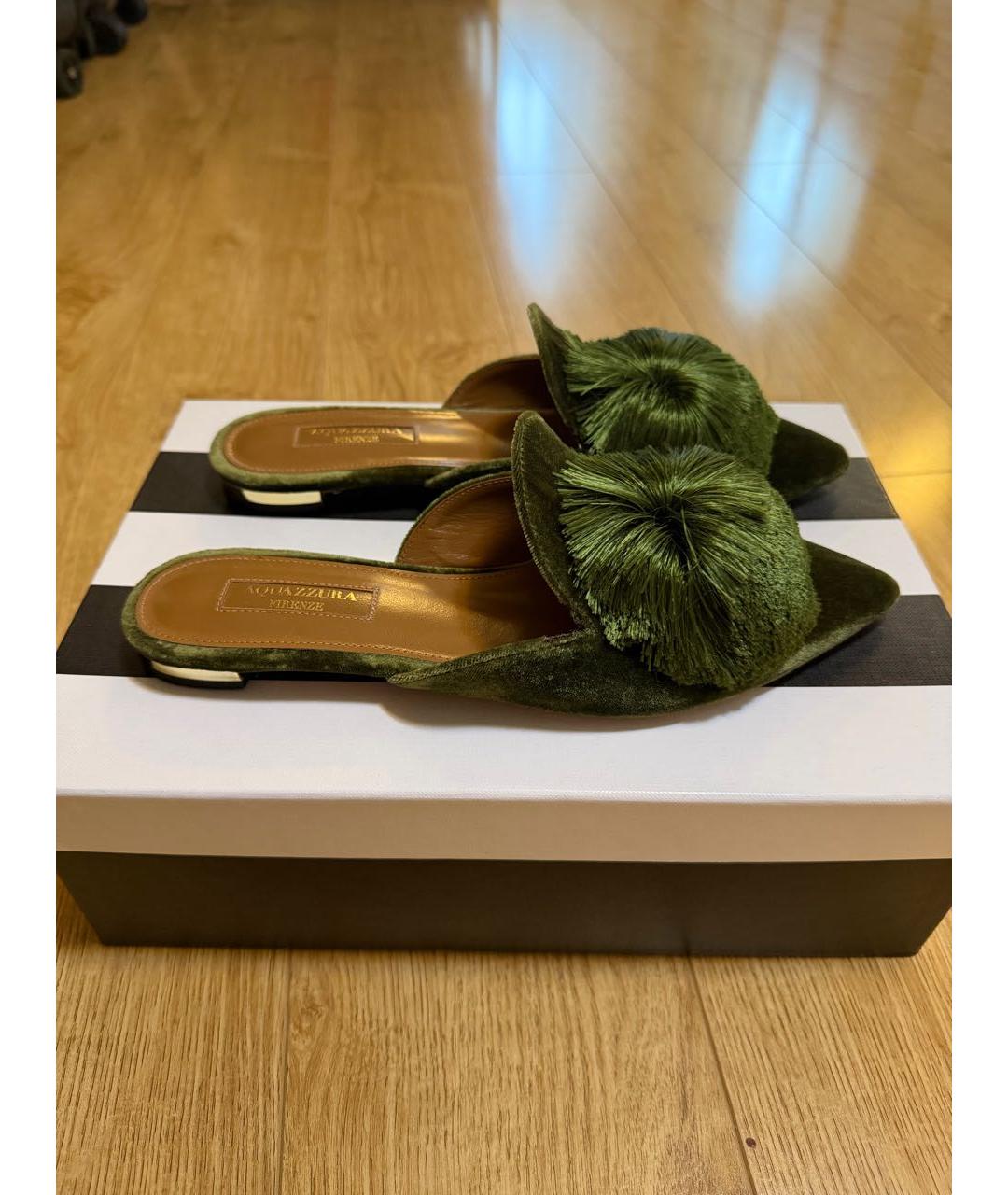 AQUAZZURA Зеленые бархатные сабо, фото 4