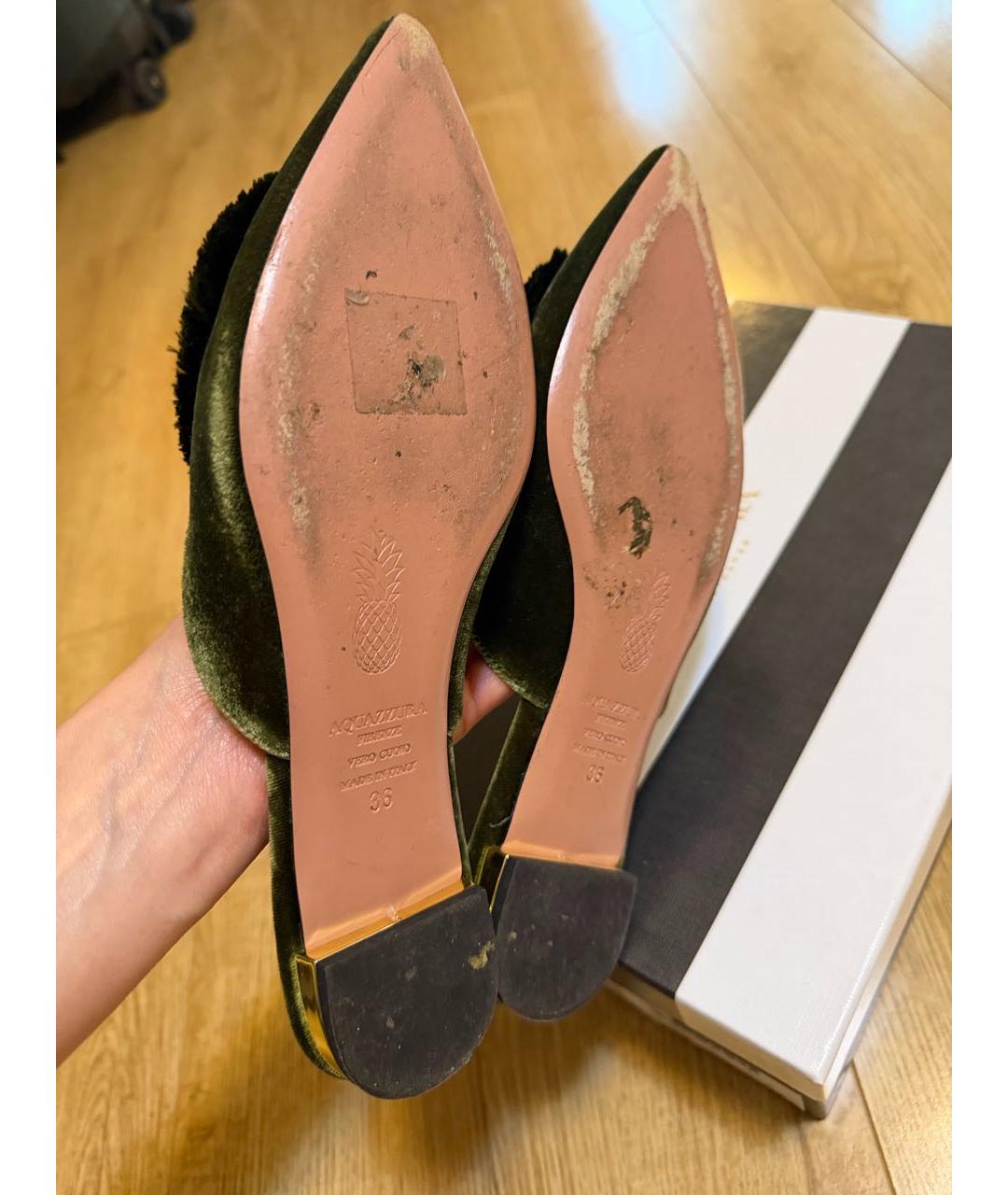 AQUAZZURA Зеленые бархатные сабо, фото 3