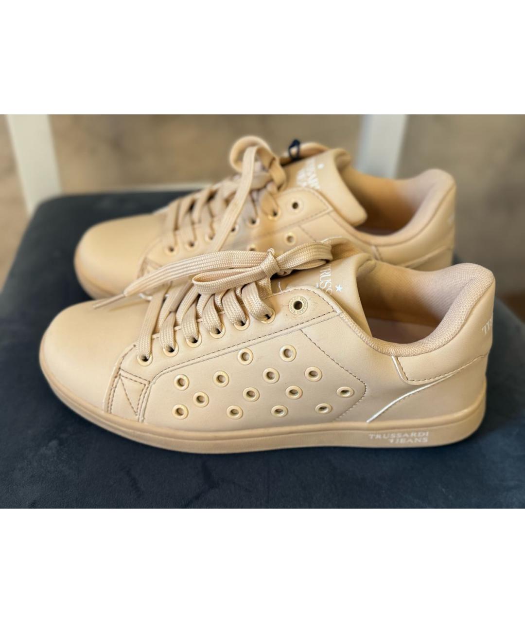 TRUSSARDI JEANS Бежевые кеды из искусственной кожи, фото 7