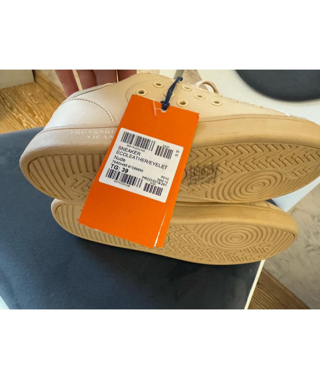 TRUSSARDI JEANS Бежевые кеды из искусственной кожи, фото 4