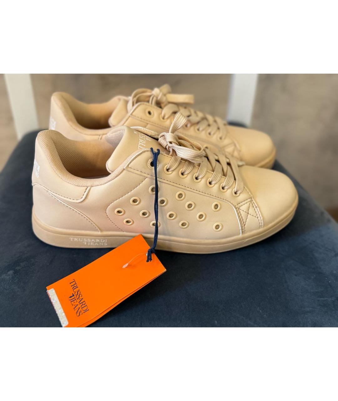 TRUSSARDI JEANS Бежевые кеды из искусственной кожи, фото 6