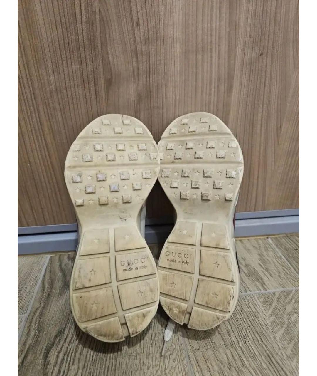 GUCCI Бежевые кожаные высокие кроссовки / кеды, фото 6