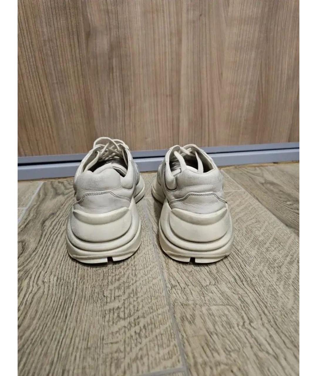 GUCCI Бежевые кожаные высокие кроссовки / кеды, фото 4