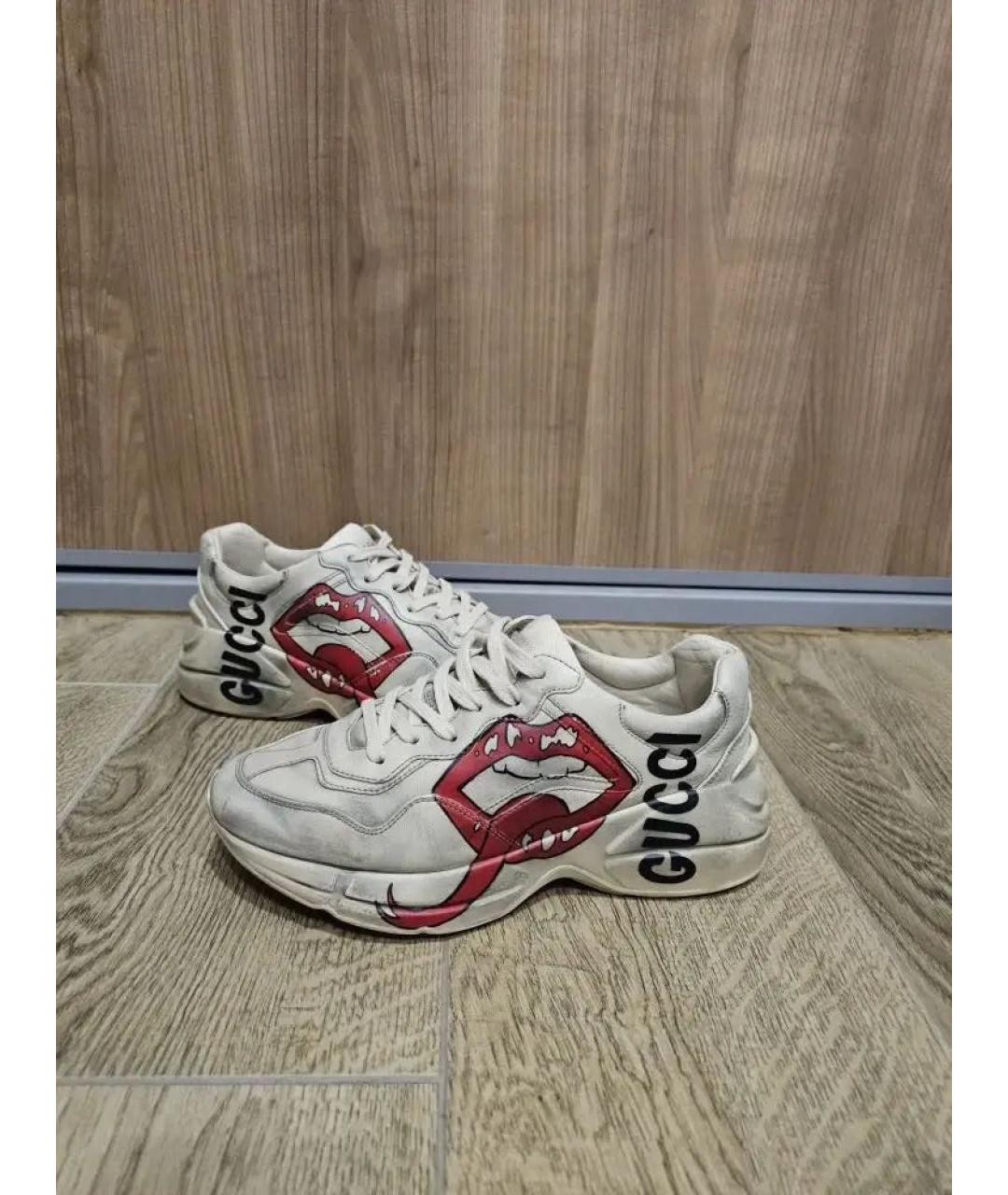 GUCCI Бежевые кожаные высокие кроссовки / кеды, фото 9