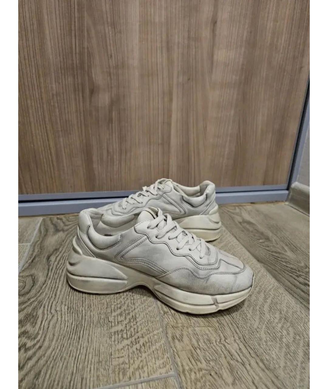 GUCCI Бежевые кожаные высокие кроссовки / кеды, фото 5