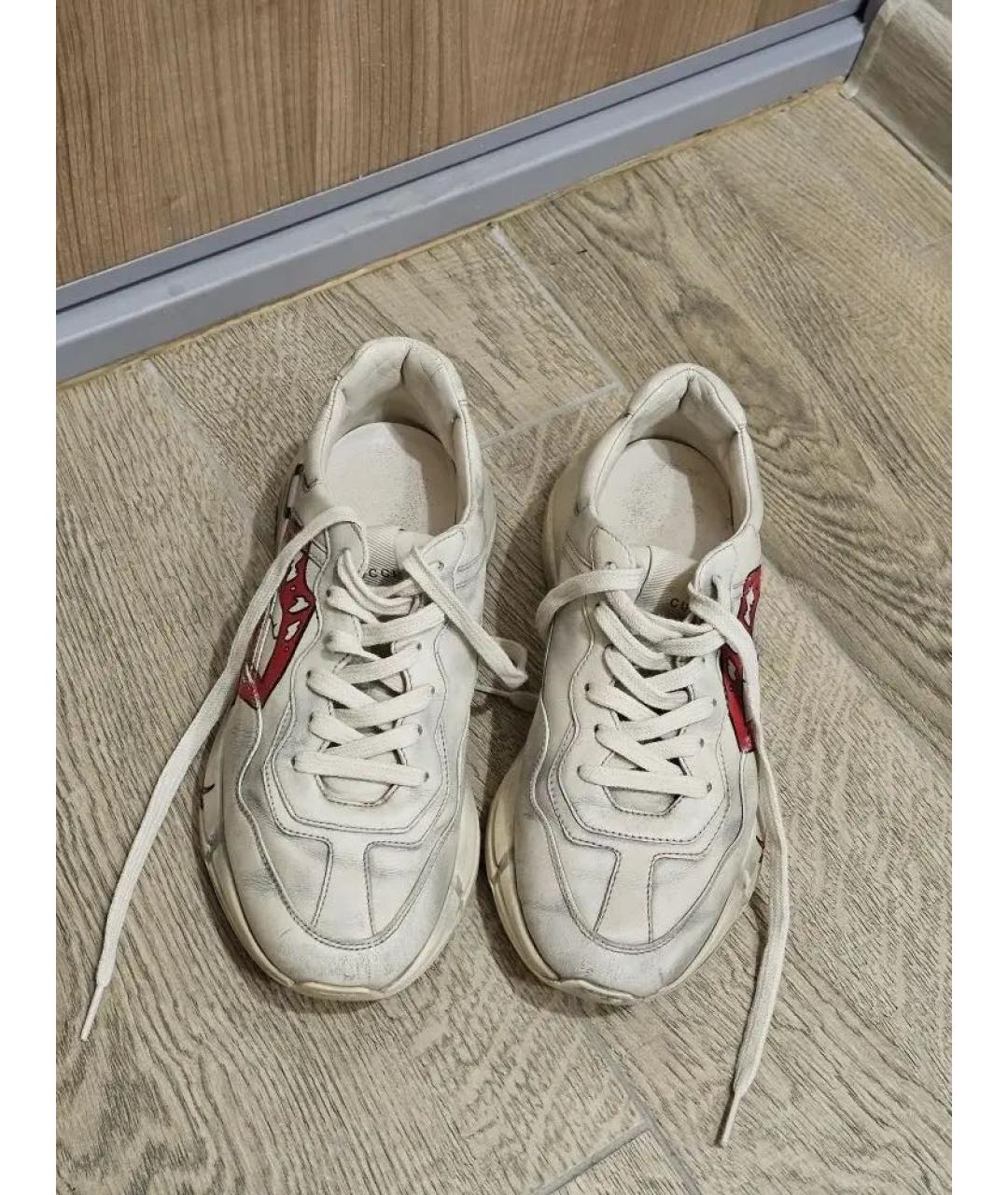 GUCCI Бежевые кожаные высокие кроссовки / кеды, фото 3