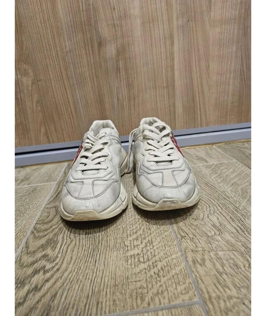 GUCCI Бежевые кожаные высокие кроссовки / кеды, фото 2