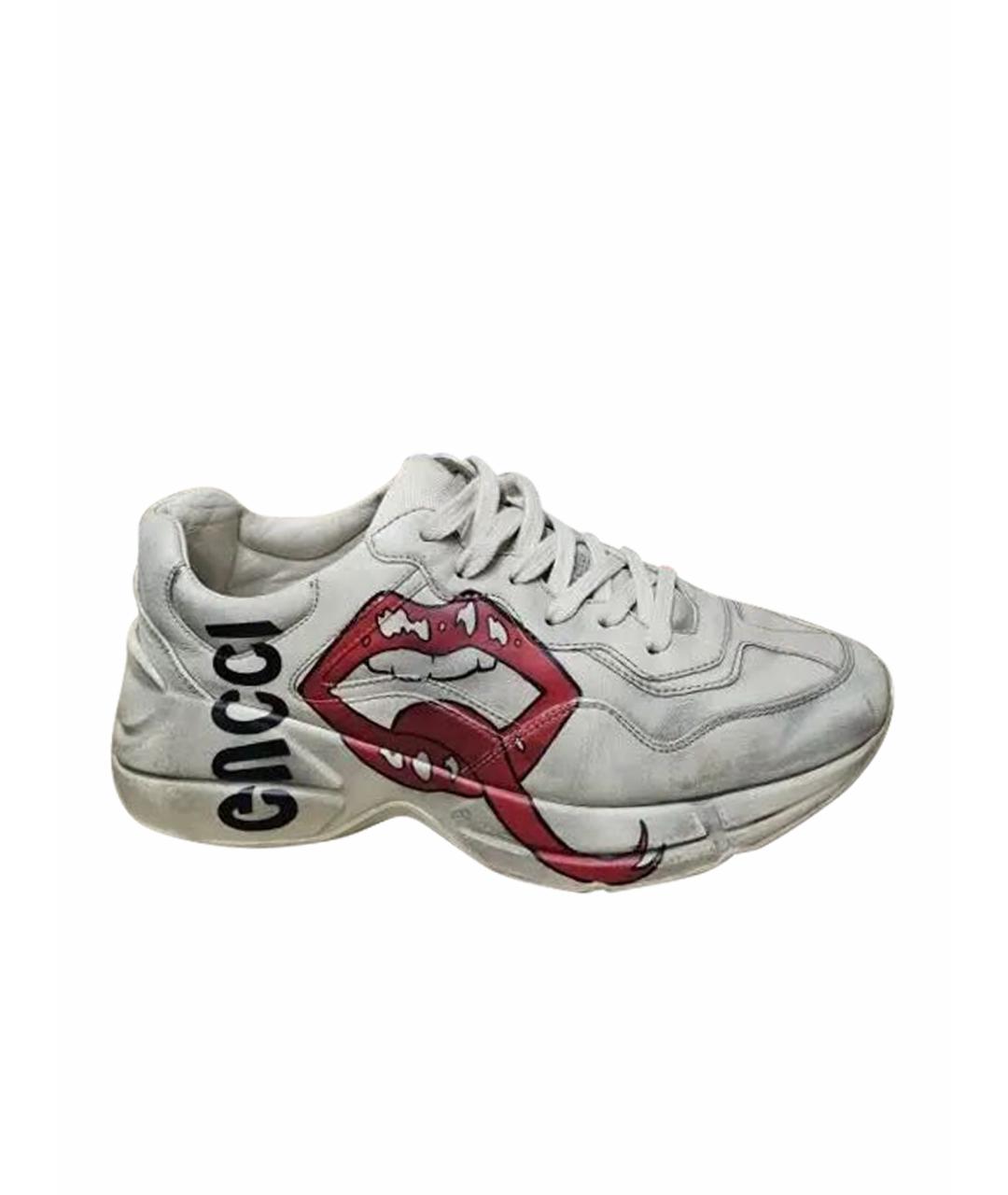 GUCCI Бежевые кожаные высокие кроссовки / кеды, фото 1