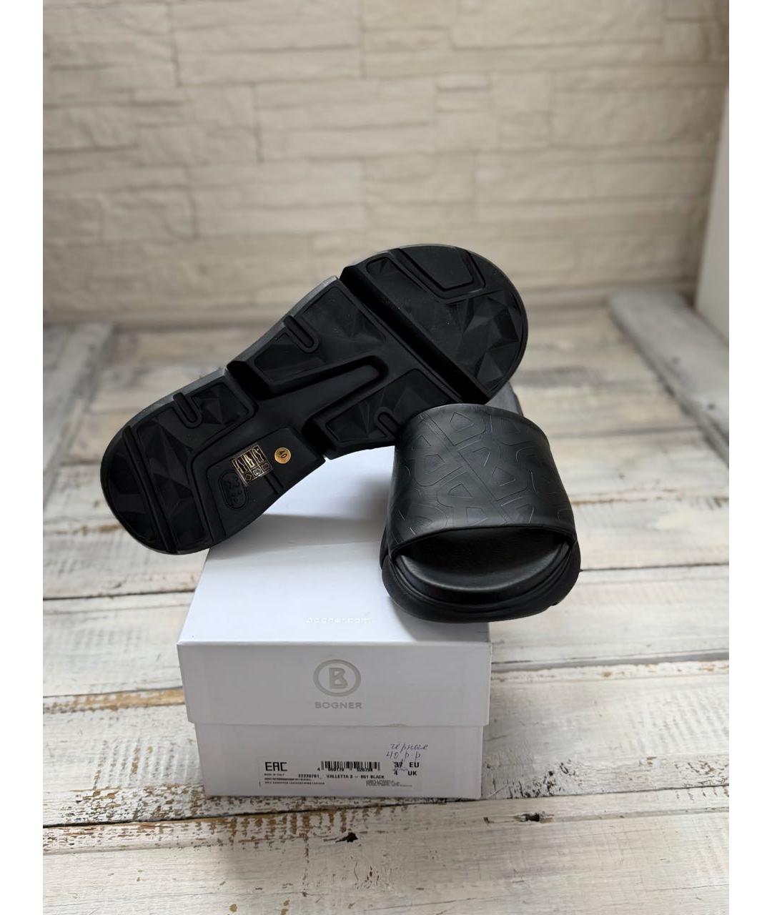 BOGNER Черные кожаные шлепанцы, фото 8