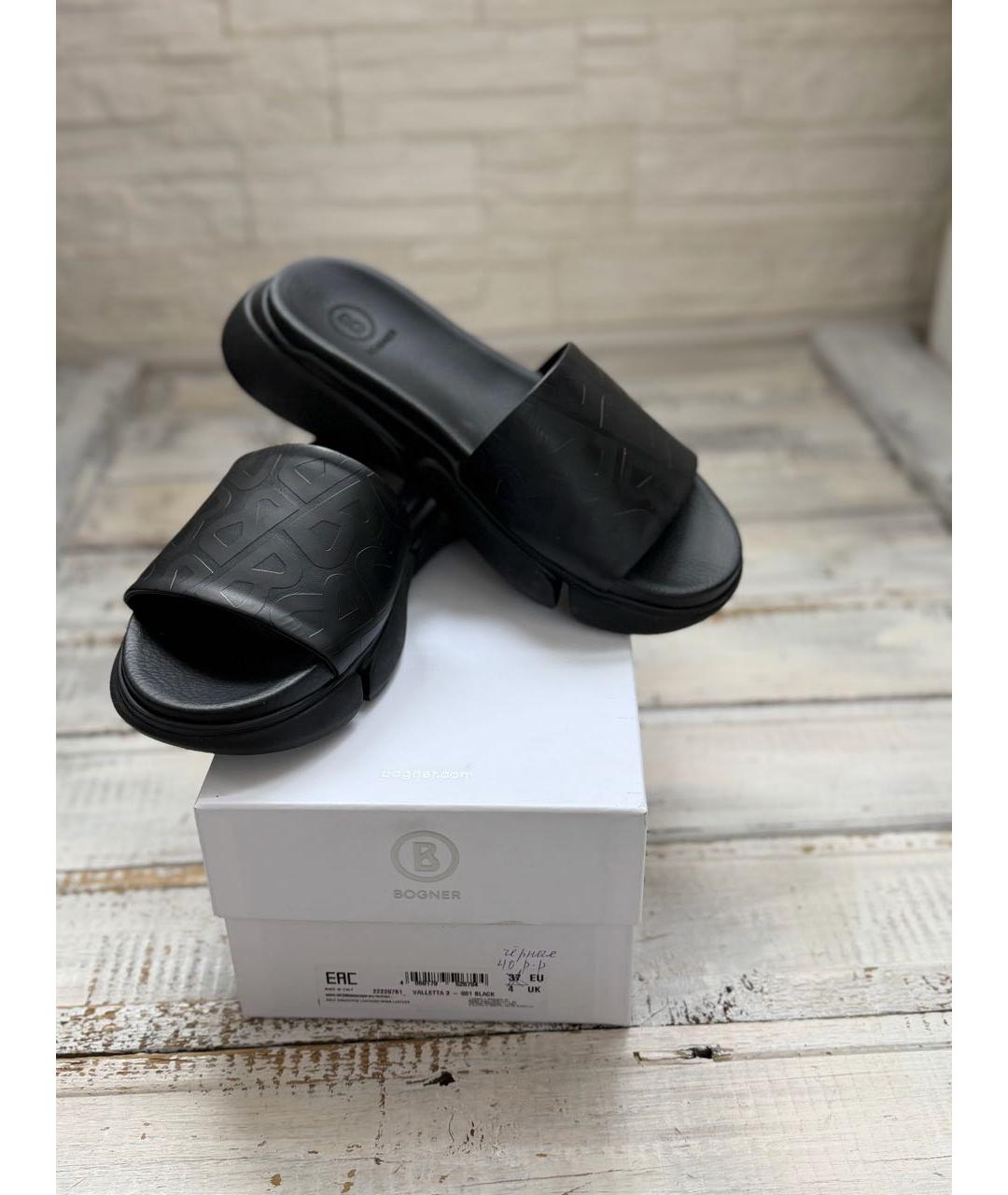 BOGNER Черные кожаные шлепанцы, фото 7