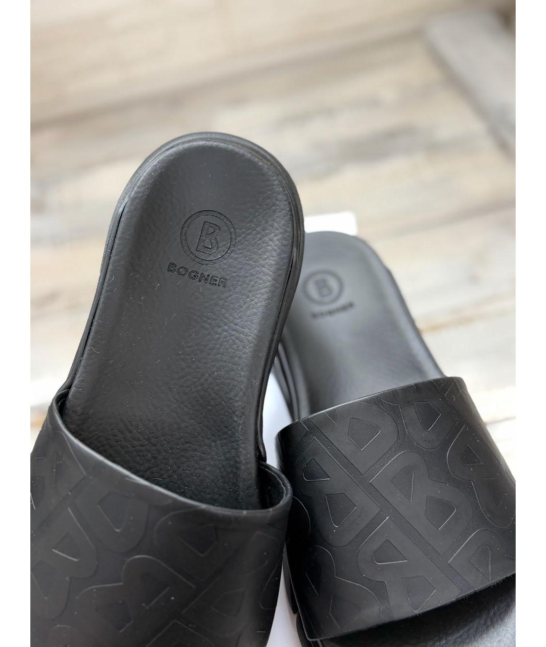 BOGNER Черные кожаные шлепанцы, фото 3