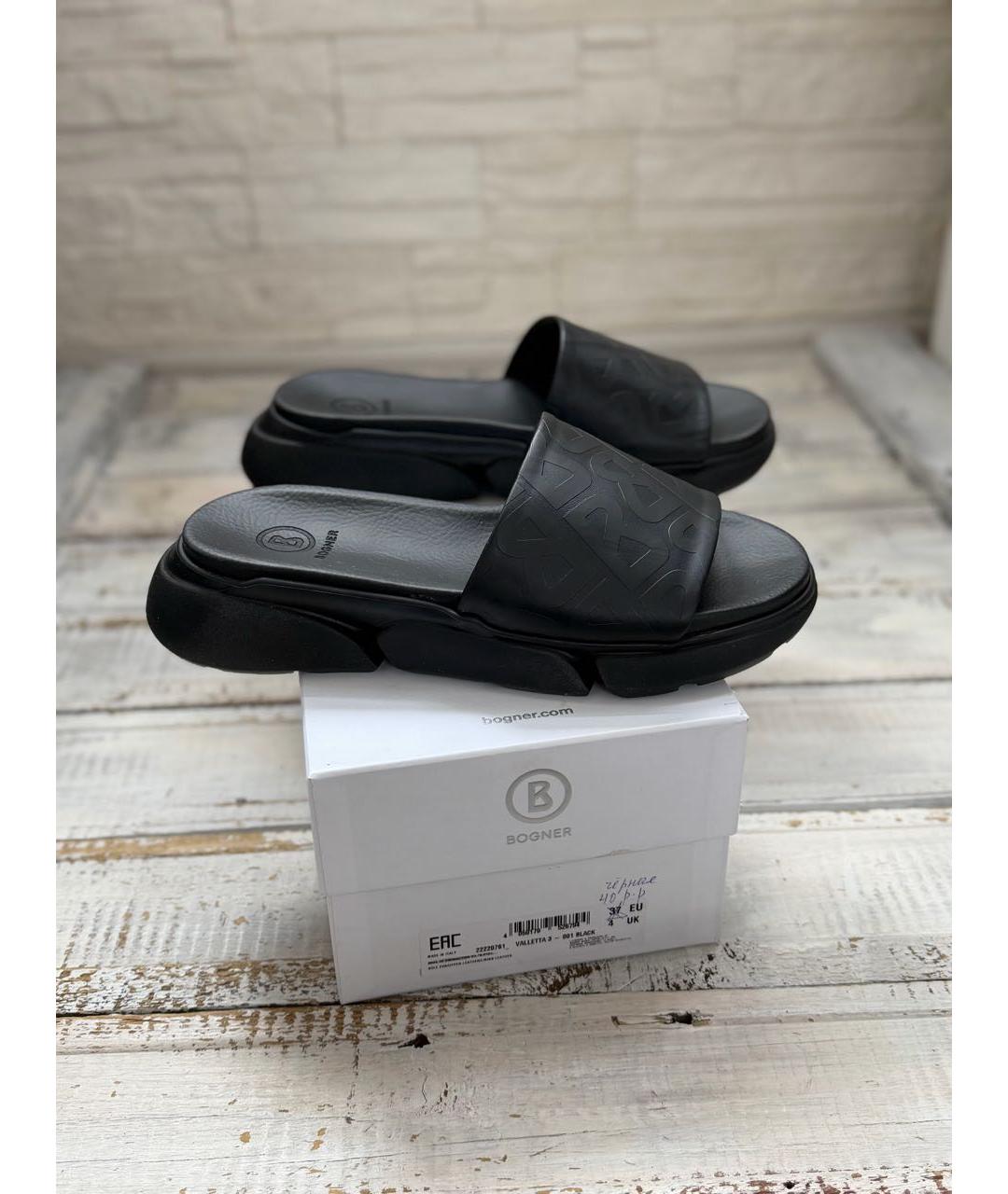 BOGNER Черные кожаные шлепанцы, фото 9