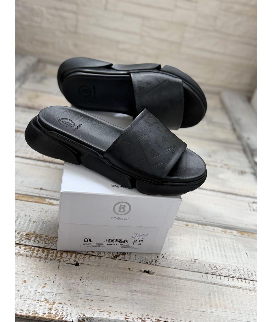 BOGNER Черные кожаные шлепанцы, фото 6