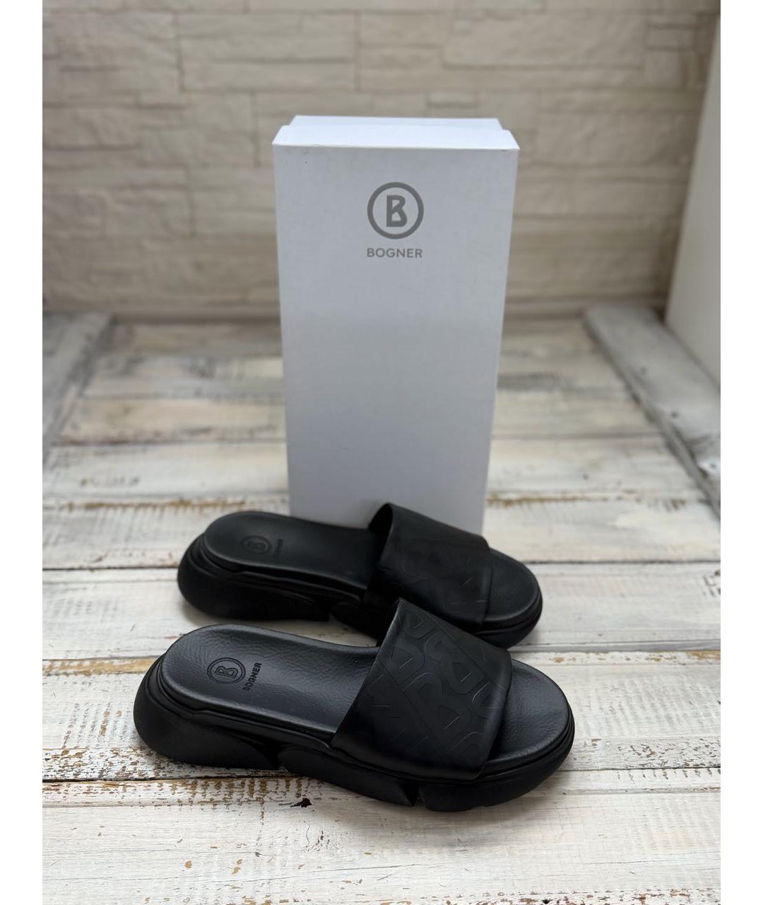 BOGNER Черные кожаные шлепанцы, фото 5