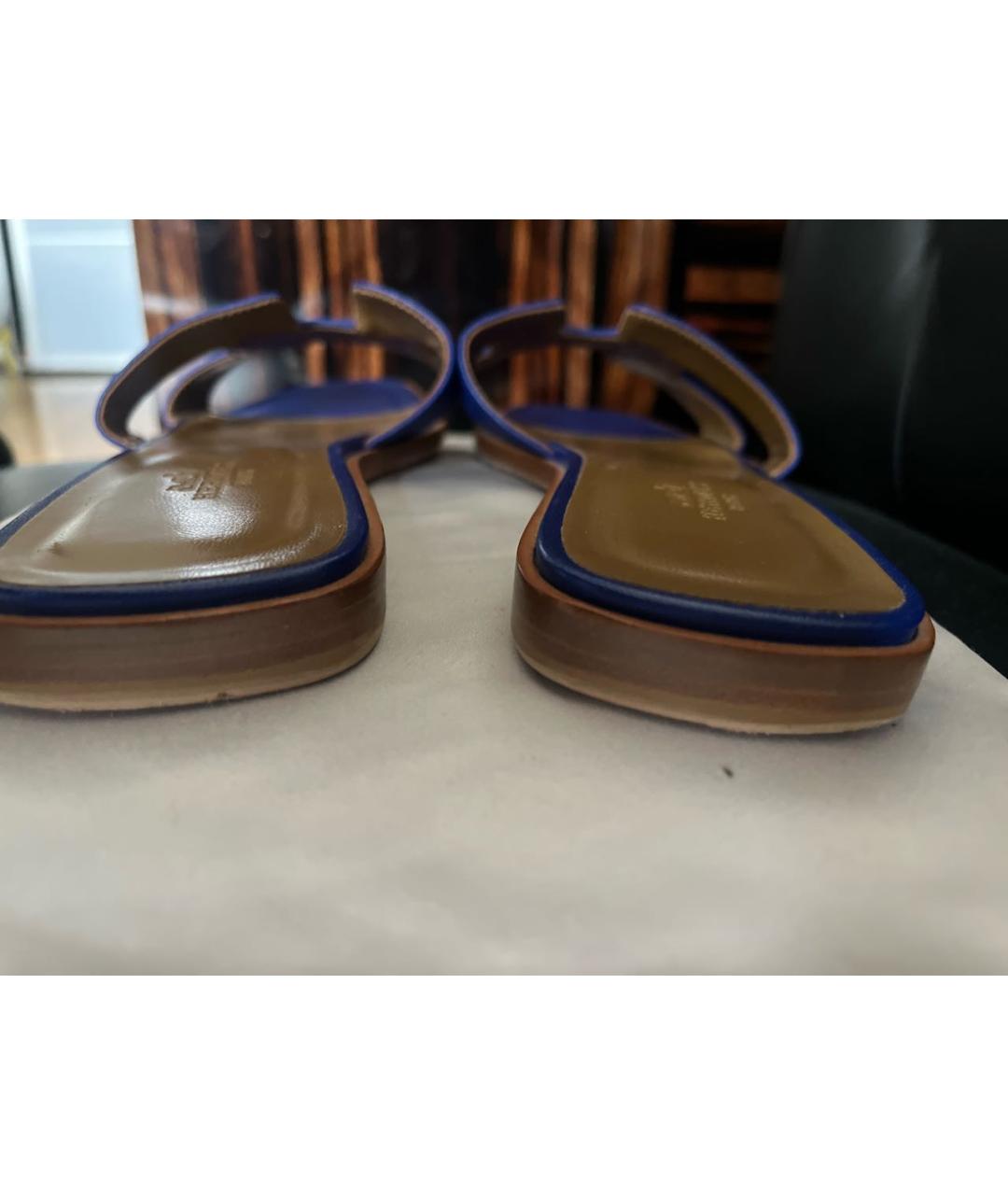 HERMES Синие кожаные шлепанцы, фото 5