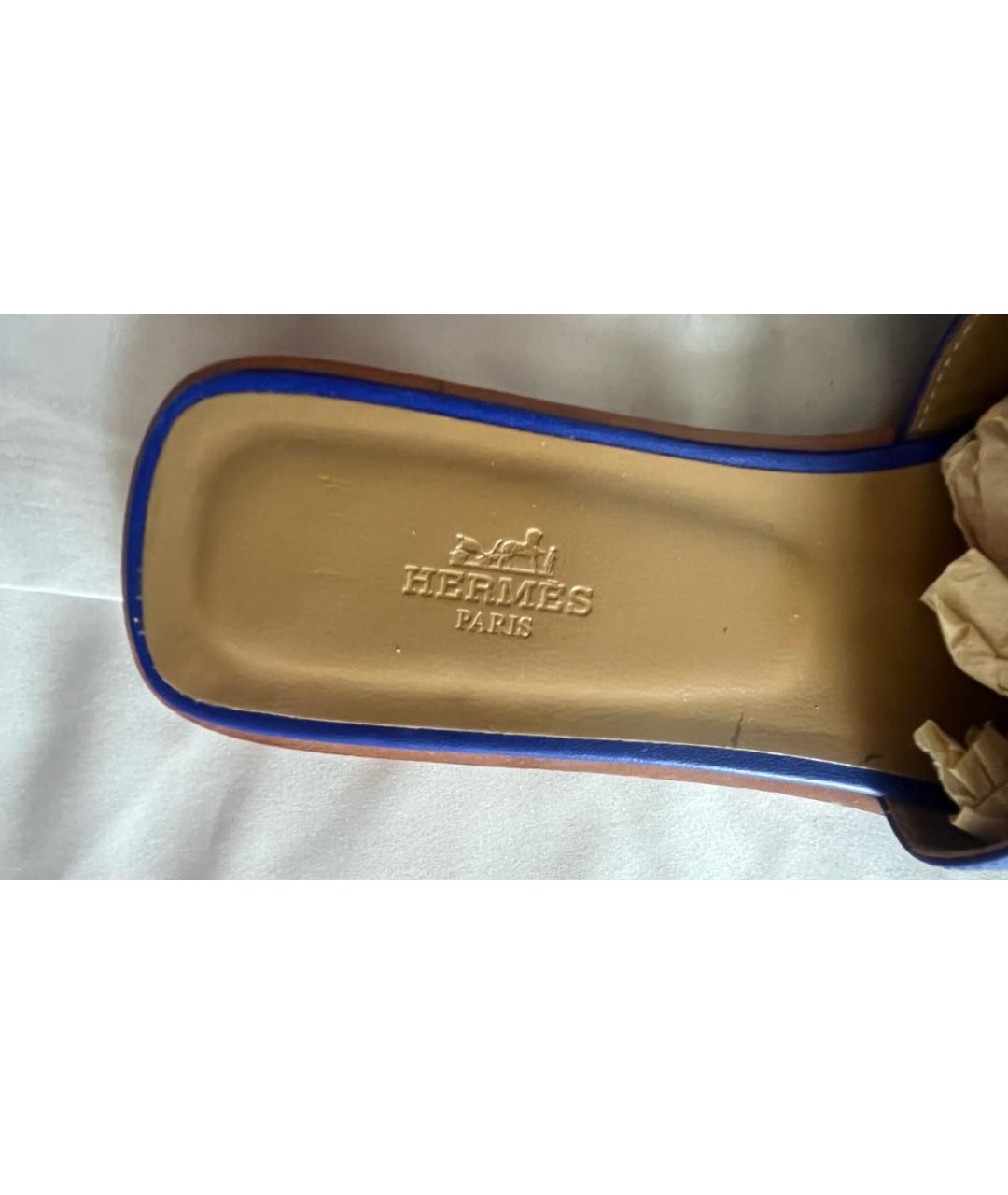HERMES Синие кожаные шлепанцы, фото 7