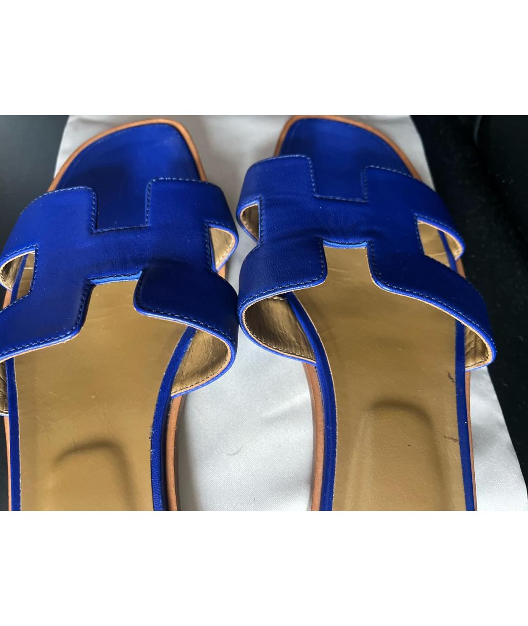 HERMES Синие кожаные шлепанцы, фото 8