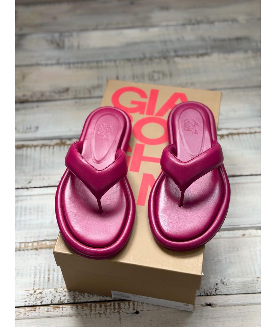 GIABORGHINI Фуксия кожаные шлепанцы, фото 3