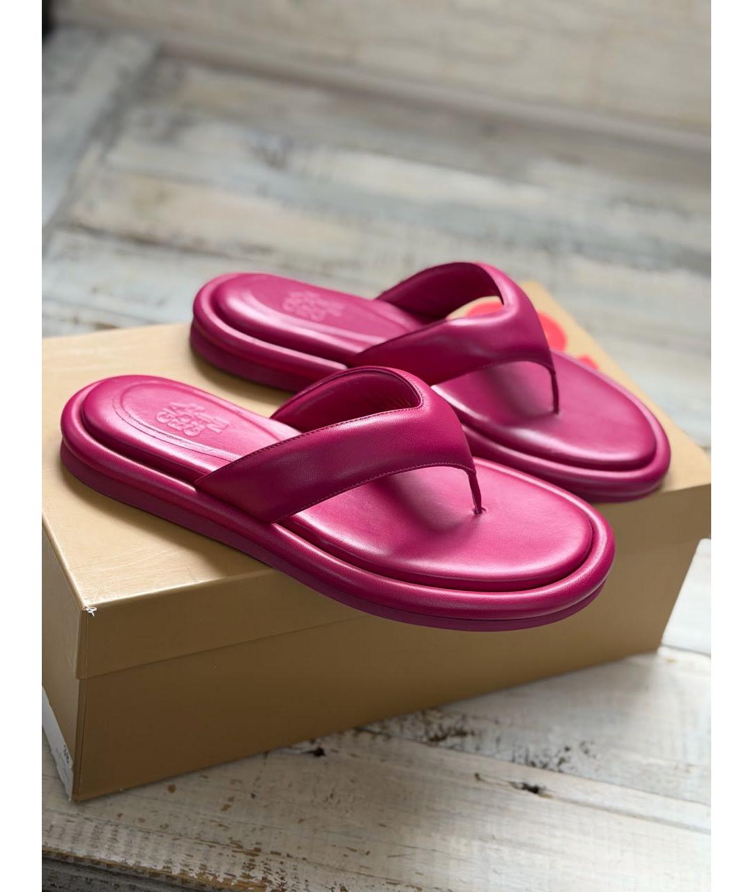 GIABORGHINI Фуксия кожаные шлепанцы, фото 7