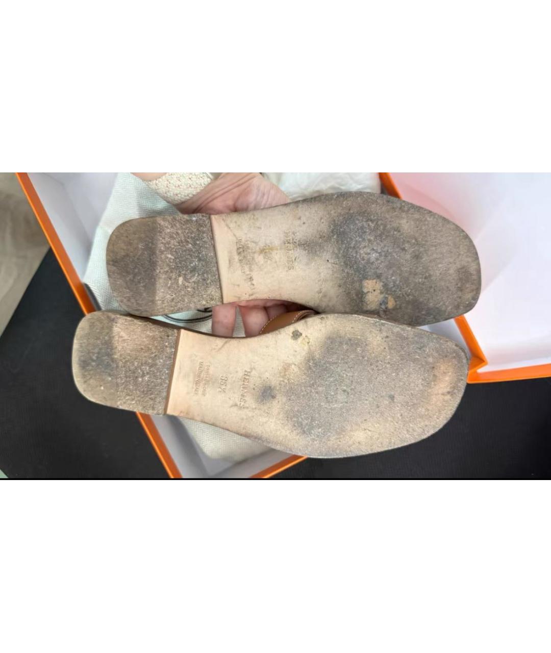 HERMES Оранжевое кожаные шлепанцы, фото 3