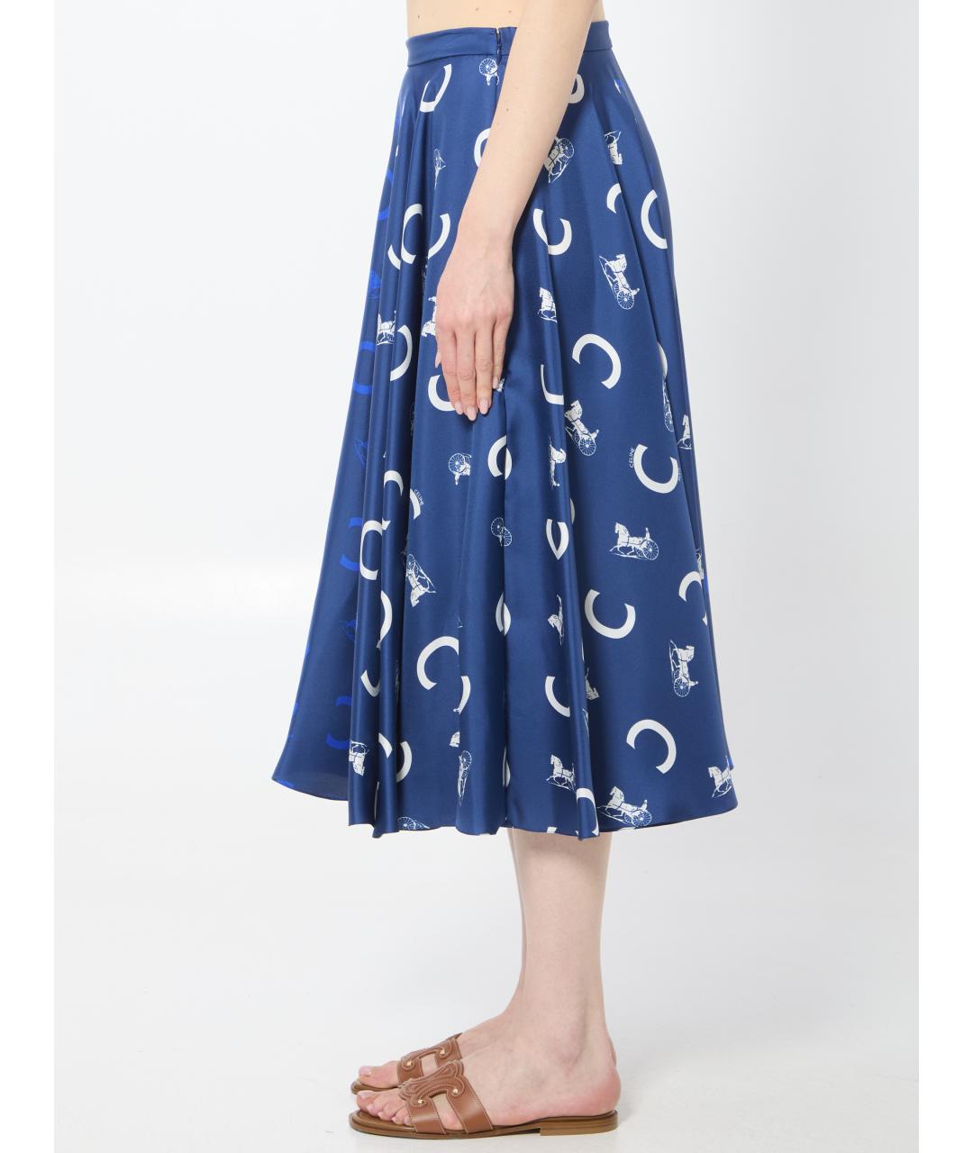 CELINE Синяя шелковая юбка миди, фото 3
