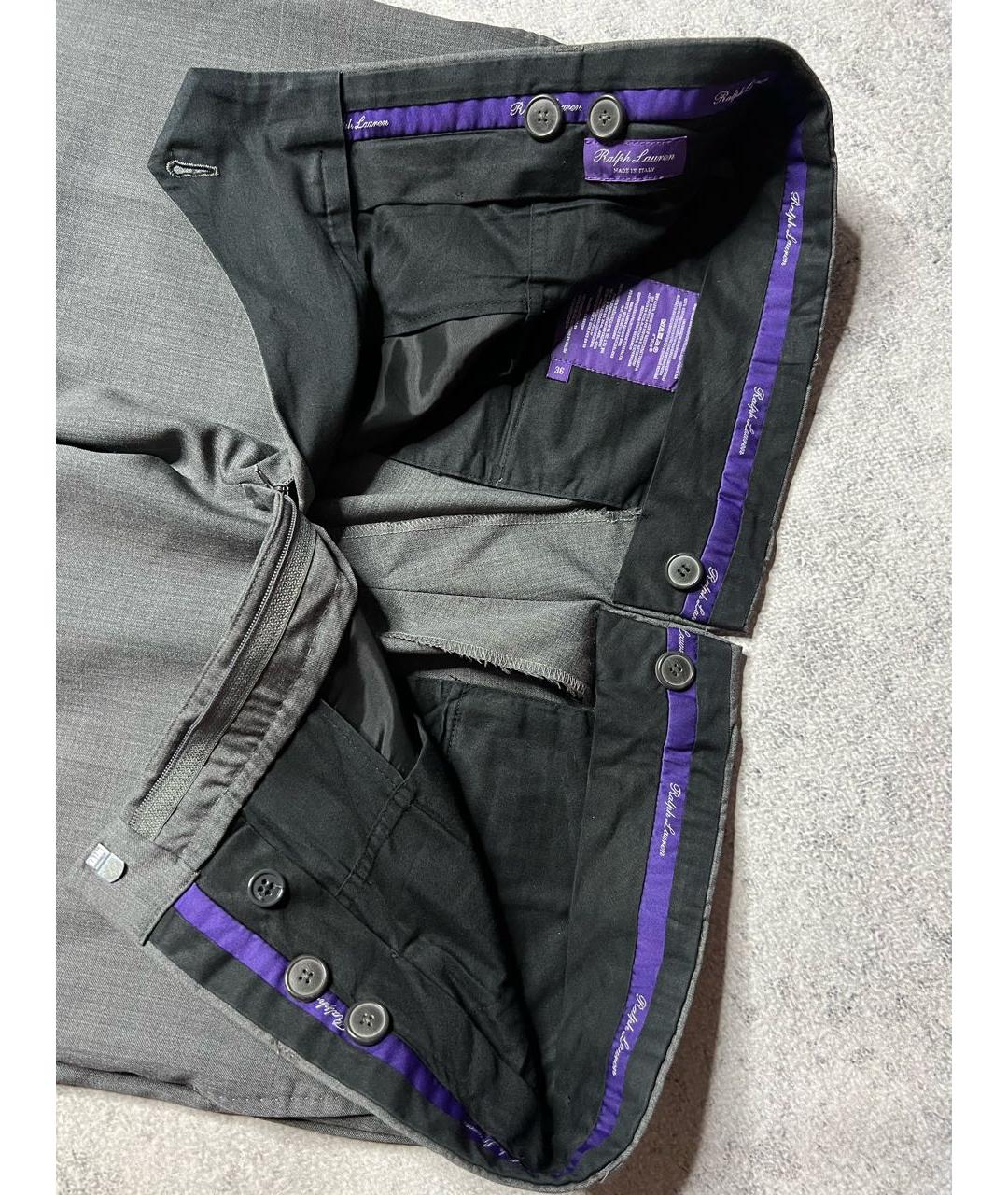 RALPH LAUREN PURPLE LABEL Серые шерстяные классические брюки, фото 4