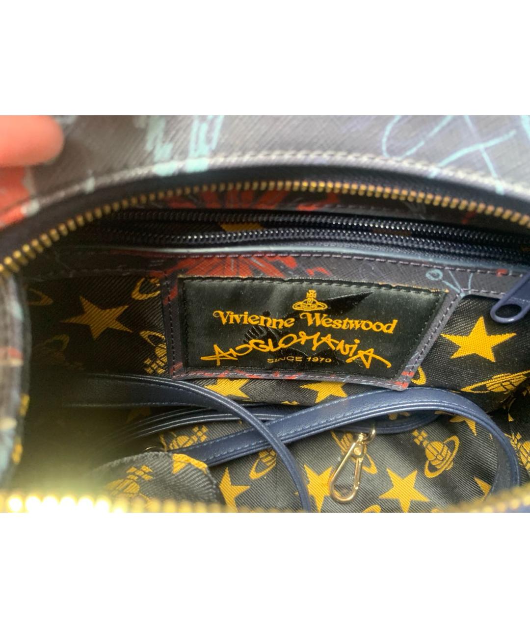 VIVIENNE WESTWOOD Темно-синяя кожаная сумка с короткими ручками, фото 5