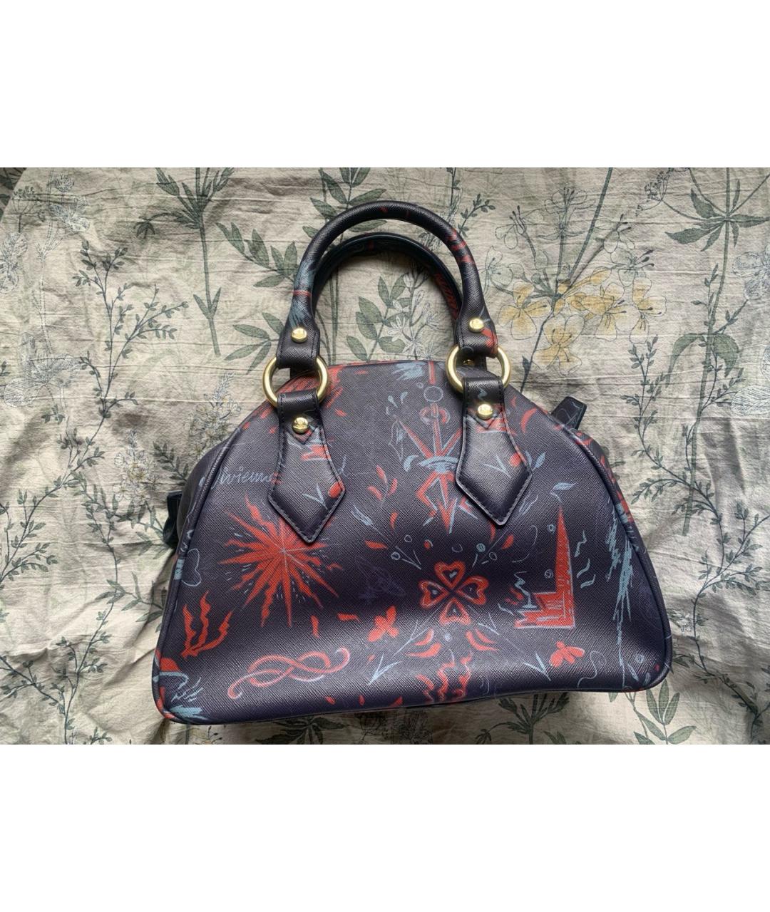 VIVIENNE WESTWOOD Темно-синяя кожаная сумка с короткими ручками, фото 2